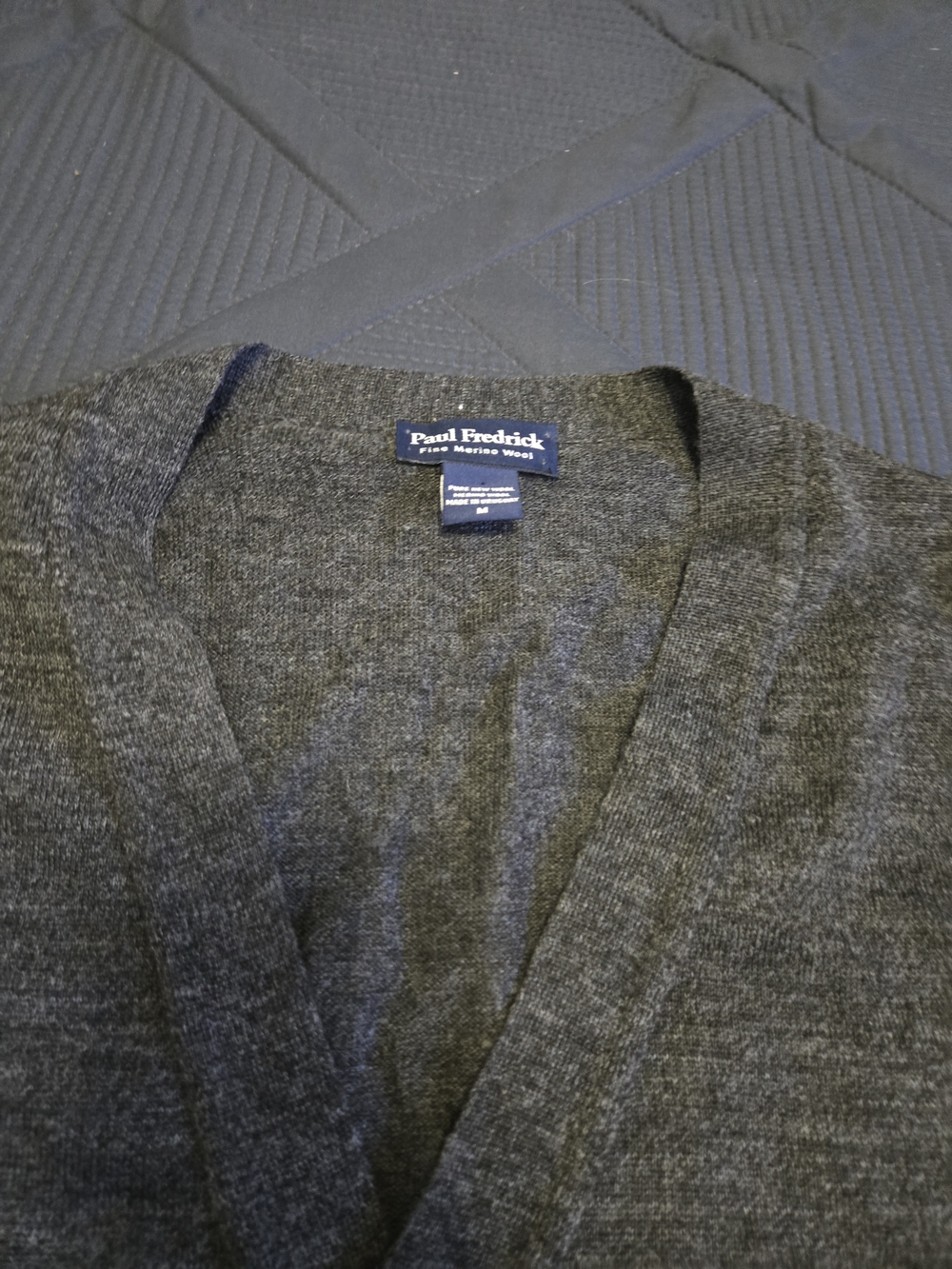 Paul Fredrick Charcoal V-Neck Merino Wool Sweater Size Med